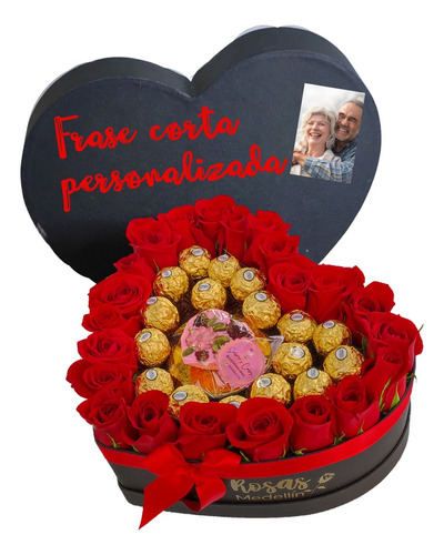 Corazón Con Rosas Y Chocolates - Mediano