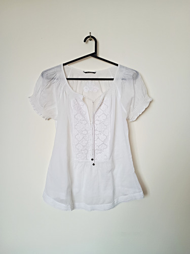 Blusa Massimo Dutti Blanca Bordada, Talle S