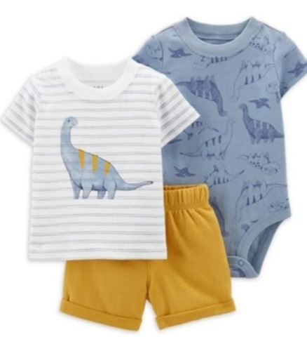 Juego De Short, Mameluco Y Camiseta Dedinosaurio Para Bebés 