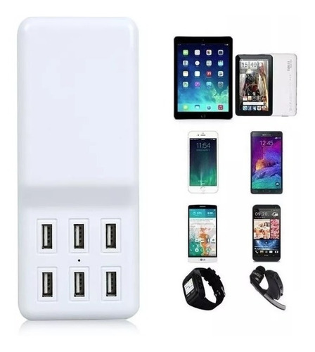 Hub Zapatilla 6 Puertos Usb Cargador 5v 12a 220v Premium