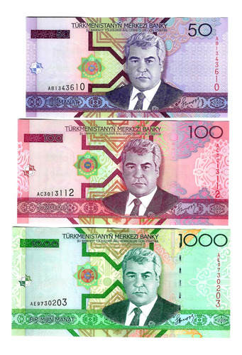 Turkmenistán - Serie 3 Billetes 50 100 1000 Manat 2005 - Unc