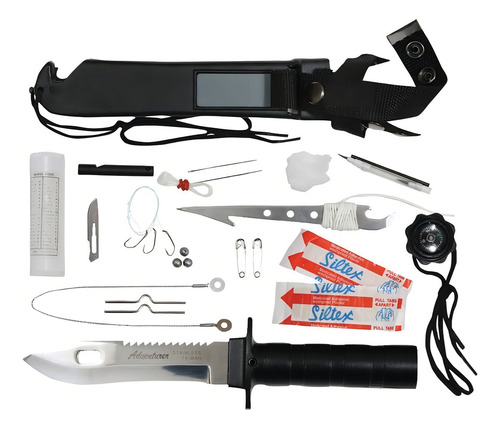 Cuchillo Con Kit De Supervivencia Aventura 25.5cm Rothco Color Negro