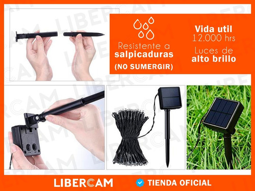 Imagen 6 de 10 de Guirnalda Tira Luz Led Bolita Carga Solar Lampara 2 Efectos
