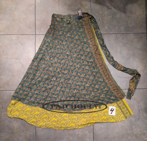 Imagen 5 de 10 de Pollera Larga Mil Formas Seda Hindú Estampada Doble Capa P2