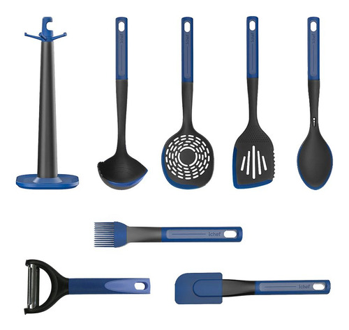 Suporte E Utensílios De Silicone Ichef Azul