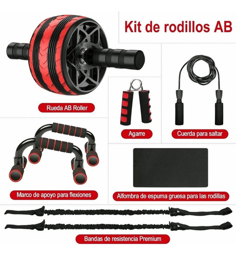 Kit Ejercitador Rueda Abdominales Barras Push-up Cuerda