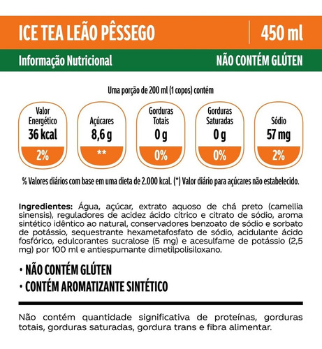 Chá Preto Ice Tea Pêssego Leão 450ml - Compre 4 Leve 6