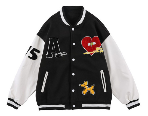K Broken Heart Embroidery Varsity Jacket Abrigo Hombre Mujer