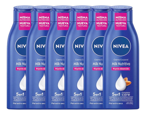 Combo X6 Nivea Crema Milk Nutritiva Piel Extra Seca 400ml