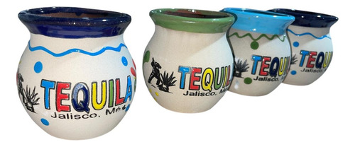 4 Tazas De Barro Artesanales 300ml Con Bordes De Colores Agua 4 Tazas De Barro 300ml De Colores