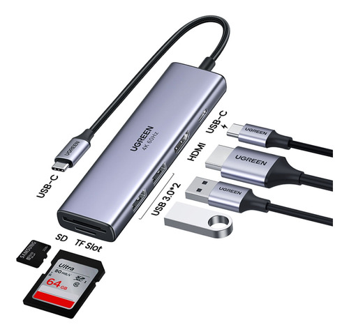 Hub Ugreen Usb-c  6 En 1 (usb 3.0 + Hdmi + Tarjeta + Usb C)