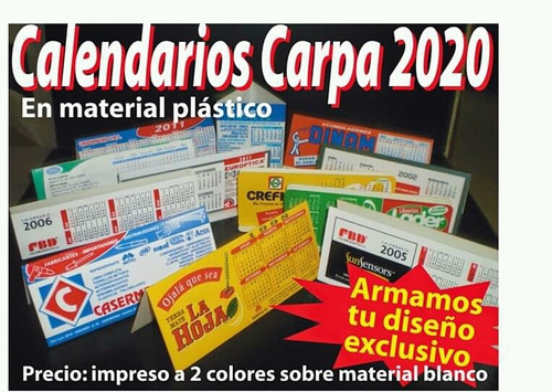 Calendarios Carpa 19 X 8 Cm, Pai 1mm, 2 Colores / 500 Unid.