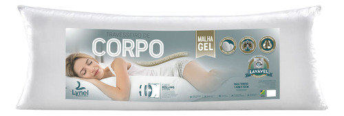 Travesseiro Corpo Body Pillow Malha Gel Lynel 140x50cm Cor Branco