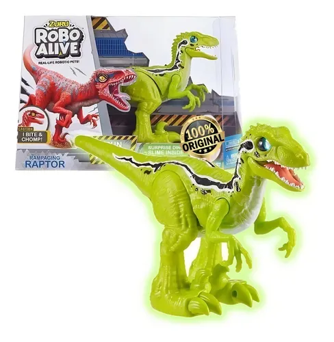 Robo Alive Dinossauro T-rex Raptor Som Movimento Cor Vermelho Personagem 1119 Raptor Verde