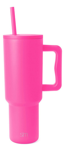 Termo Rosa Simple Modern Con Popote De Acero Inoxidable