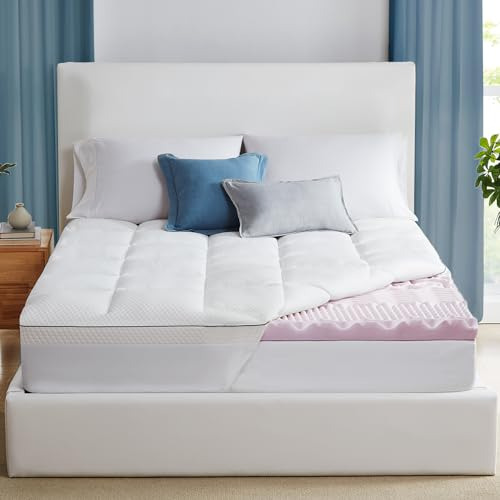 Memory Foam Mattress Topper - Queen Size Dual Layer 4 I...