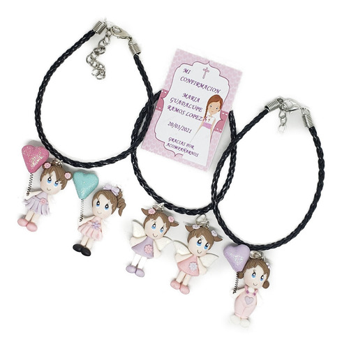 Recuerdo Confirmacion 3 Pz Pulsera De Piel Dije Niña