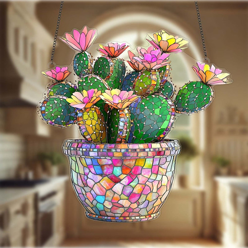 Decoración Colgante Acrílica 2d Con Forma De Flor De Cactus,