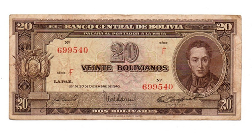 Bolivia Billete 20 Bolivianos Año 1945 P#140