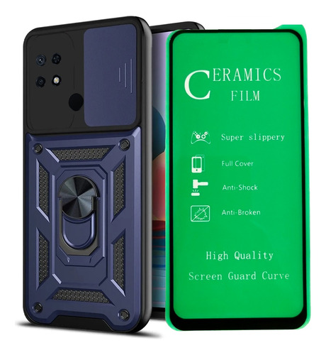 Funda Estuche Forro + Vidrio Cerámico Para Redmi 10c