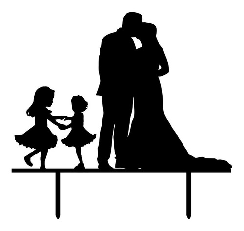 Topper Casamiento Adorno Torta Boda Familia Nenas Bailando