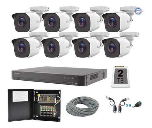 Kit 8 Camaras Hikvision 1080p 2 Mpx Cctv 2 Tb Dvr 8 Ch 4 Mpx