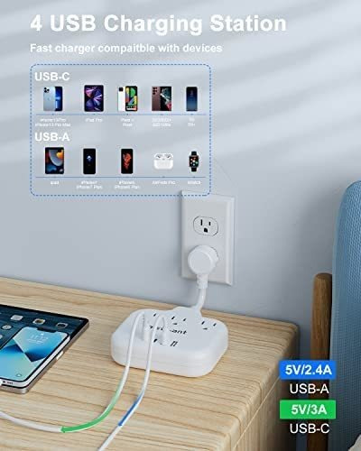 Enchufe Inteligente Marca Meta-ant/3 Tomas/4 Usb/blanco