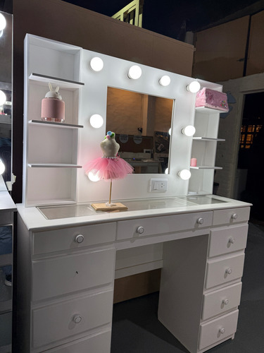 Tocador Wanda 120cm Con Torres - Espejos Roma, 160cm Altura Blanco