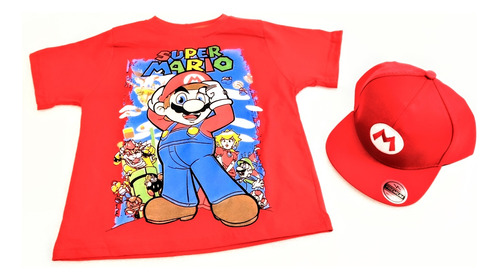 Bone Infantil Mario Bros + Camiseta Kit Presente Para Menino