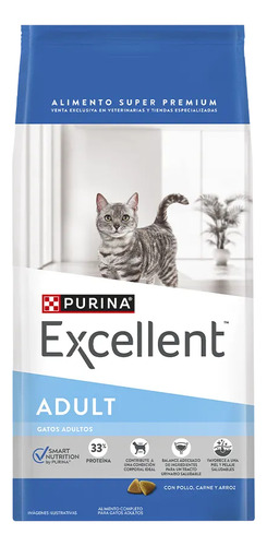 Purina Excellent Adult para gato adulto sabor pollo y arroz de 7.5kg