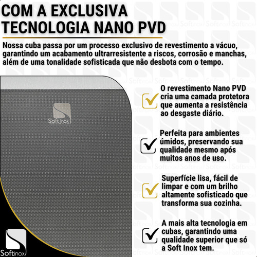 Cuba Dupla Gourmet Cozinha Inox 304 Anti Risco Nano PVD Escovada 78x43 cm Completa Com Acessórios Soft Inox