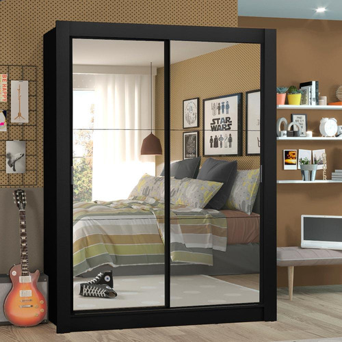 Ropero Closet Madesa Denver 2 Puertas Com Espejo Nn Color Negro