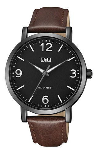 Reloj Caballero Q&q Q10a 007py Piel Marron Sumergible Bisel Negro Fondo Negro