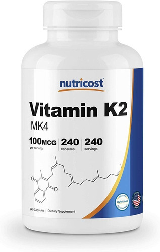 Vitamina Vitamin K2 Mk4 Más Potente 100mcg 240 Capsulas