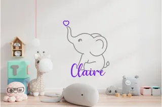 Elefante Tierno + Nombre Personalizado Vinilo Adhesivo 60 Cm