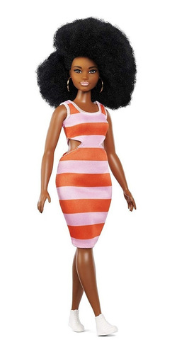 Boneca Barbie Fashionista 105 Negra Afro Vestido Black Top