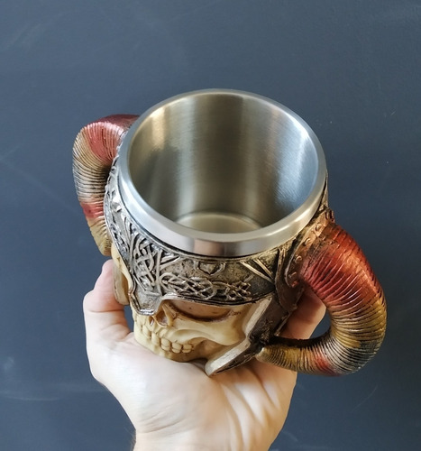 Caneca Caveira Chifre Aço Inox Chopp Viking + Brinde