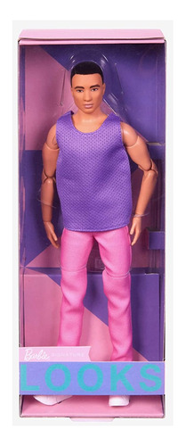 Muñeca Barbie Looks Ken With Black Hair Dressed Purple Top