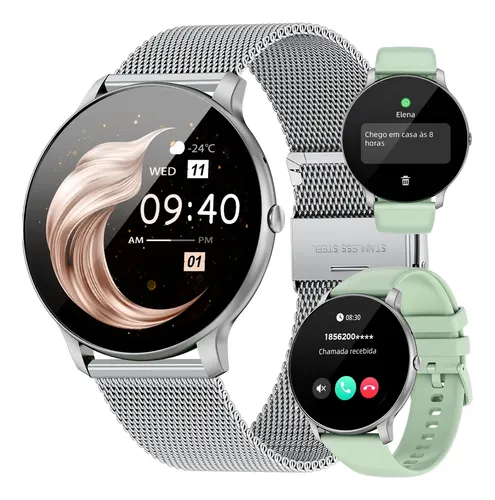 MLB 4097064601 Relogio Inteligente Smartwatch Esportivo Redondo 2 Pulseira JM
