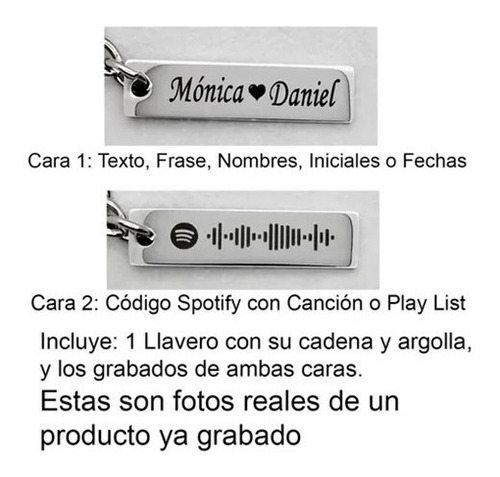 Imagen 4 de 10 de Llavero Acero Spotify Texto Grabado Láser Personalizado 1034