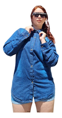 Camisa Oversize Jeans Rigido Mujer Talles Especiales 