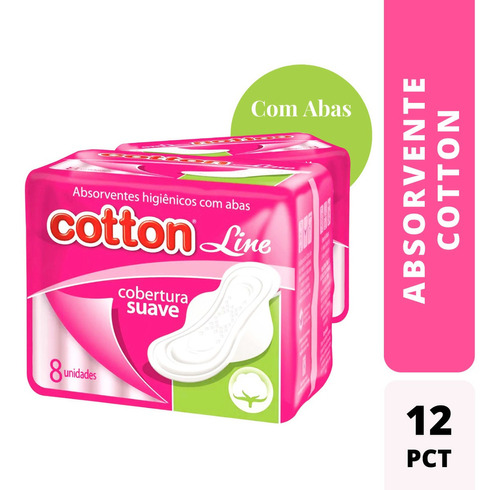 Absorvente Cotton Line Com Abas Cobertura Suave C/12 Pct