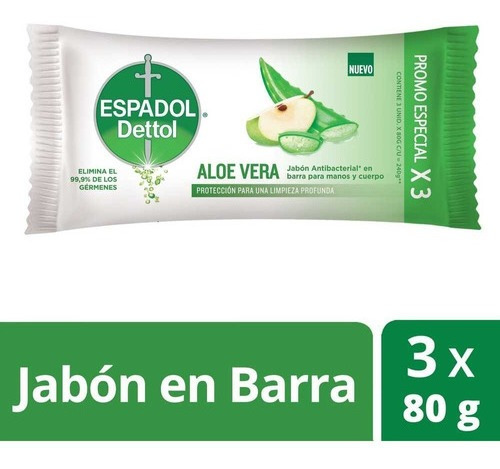 Espadol Aloe Vera Jabón De Tocador 80gr 3 Unidades