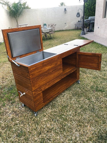 Imagen 4 de 5 de Hielera De Madera Premium Con Tina De Acero Inoxidable
