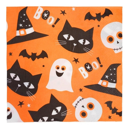 Imagen 2 de 5 de Servilletas Descartables Boo Halloween Gato Negro X20