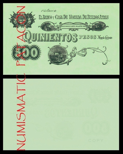 Billete 500 Pesos Moneda Corriente Buenos Air 1864 Copia 448