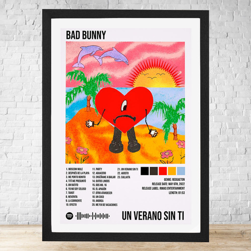 Cuadro Bad Bunny Un Verano Sin Ti 30x40 Con Vidrio C139 Negro Moderno