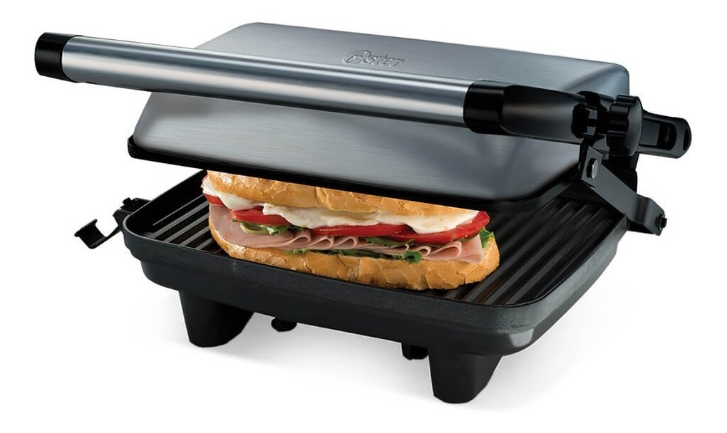 Sanduchera Grill Panini 2 Puestos OSTER CKSTPA2880 Parrilla Eléctrica Plateado