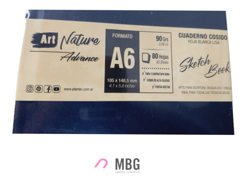 Imagen 5 de 5 de Cuaderno Plantec Adv A6 90gr Hojas Lisas Sketch Book Cosido