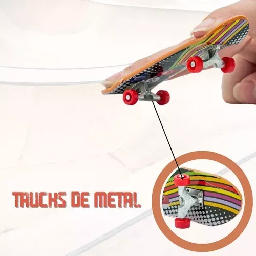 Kit 5 Skate De Dedo Fingerboard Mini Com Lixa Truck Metal